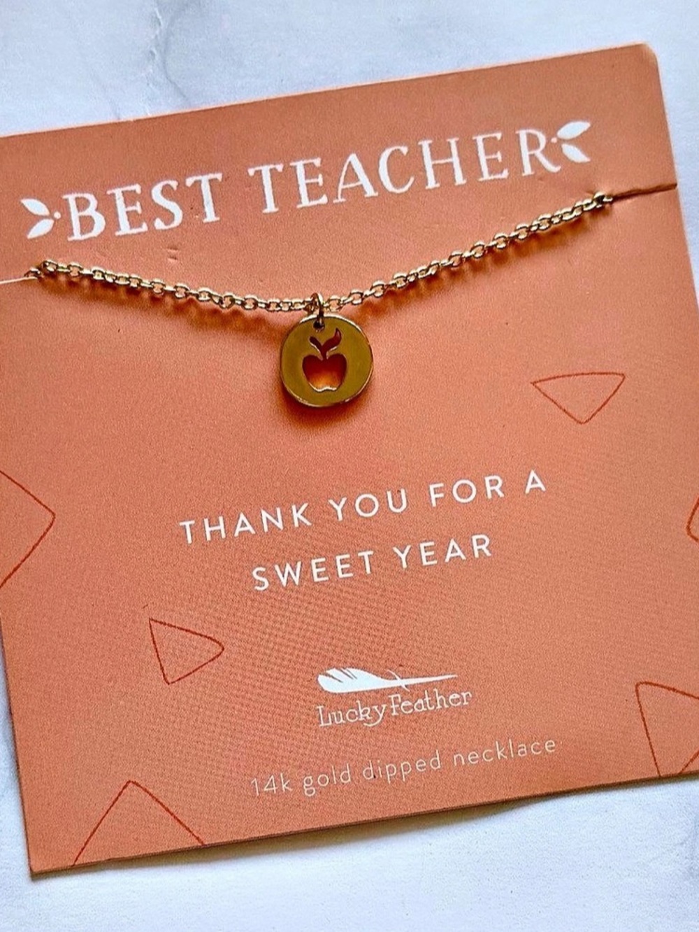 Lucky Feather - Best Teacher Apple Pendant Necklace in Gold NWT
